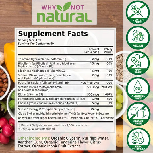 Complejo B líquido: 8 vitaminas B + antiestrés y energía naturales, 2 oz