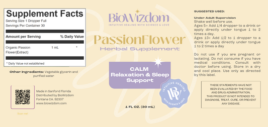 Tintura de pasiflora BioWizdom, botella de 1 oz