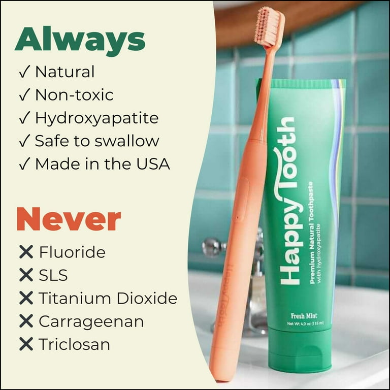 Happy Tooth Natural Hydroxyapatite Toothpaste - Fluoride Free, SLS Free-Sweet Orange