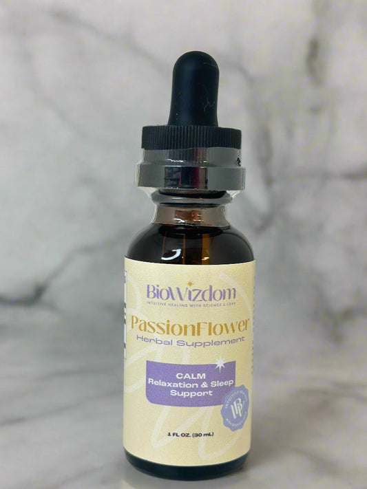 Tintura de pasiflora BioWizdom, botella de 1 oz