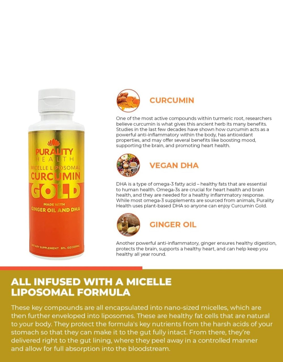 Curcumin Gold, from Turmeric with Ginger Oil & DHA Omega-3s, Micelle Liposomal Enhanced Absorption