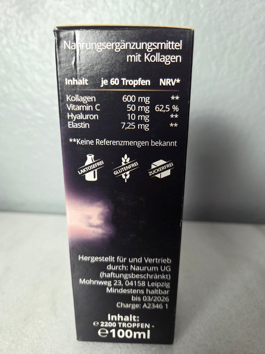 Naurum KollagenKraft Bioactive Complex Drops with Collagen Peptides Type I-III, Vitamin C, Elastin & Hyaluronic Acid, for Skin, Hair & Joints, 2100 Drops (4 oz).