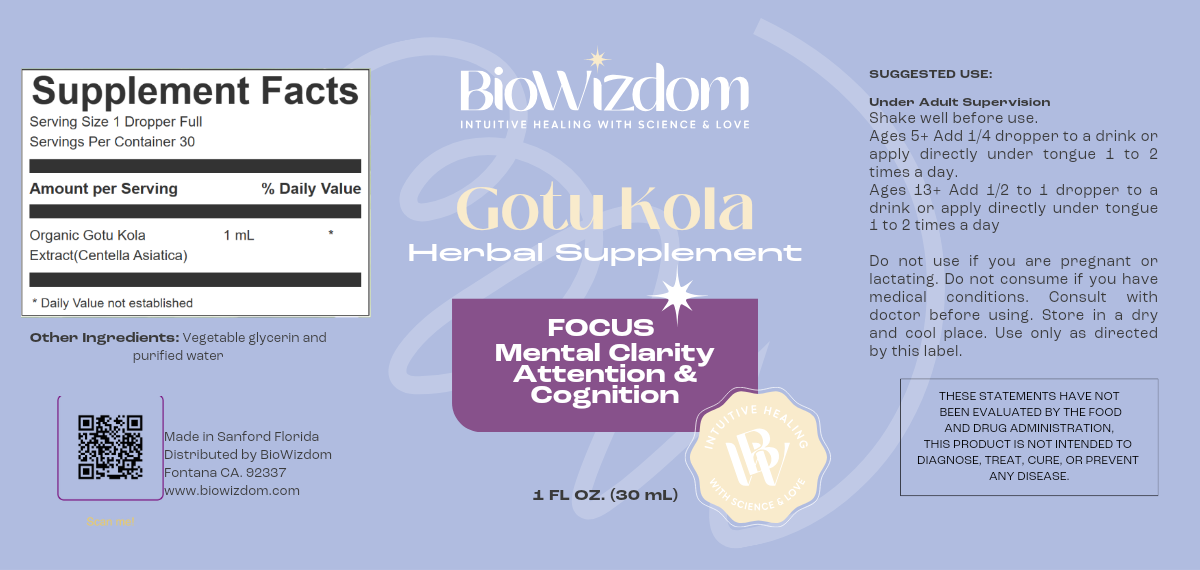 BioWizdom Gotu Kola Tincture 1 oz Bottle