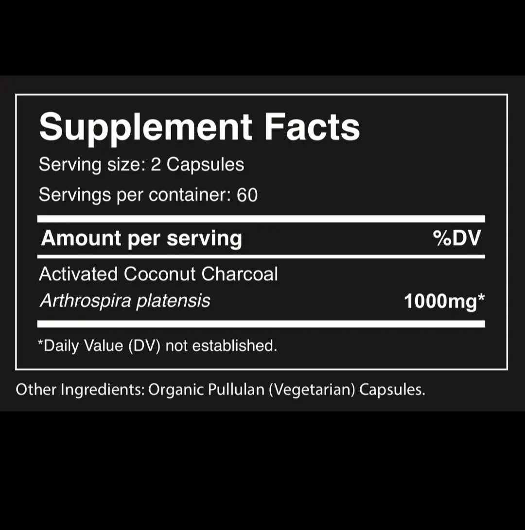 100% Food Grade Coconut Activated Charcoal (120 Capsules)