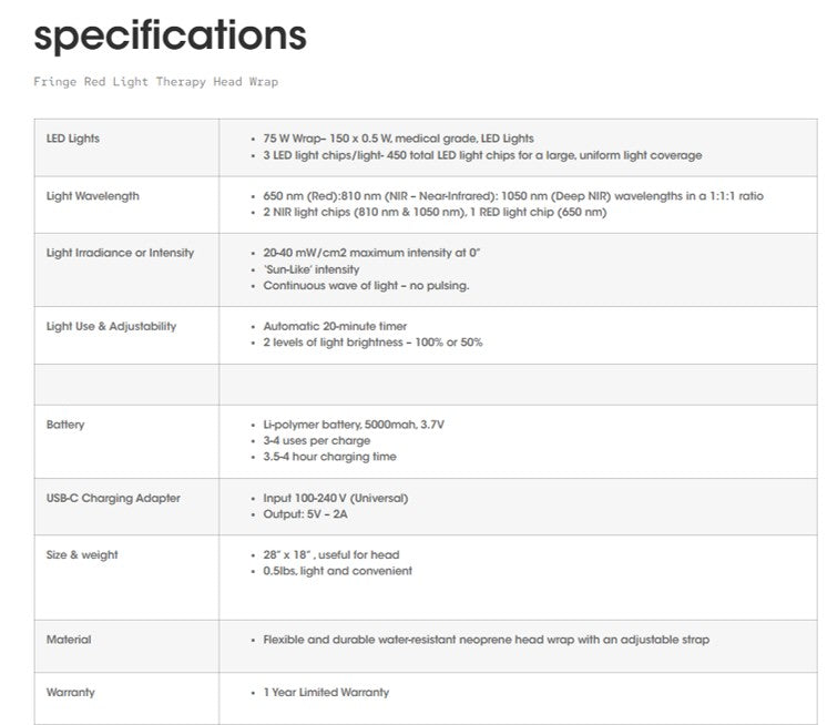 Fringe Wireless Headwrap for Red Light Therapy