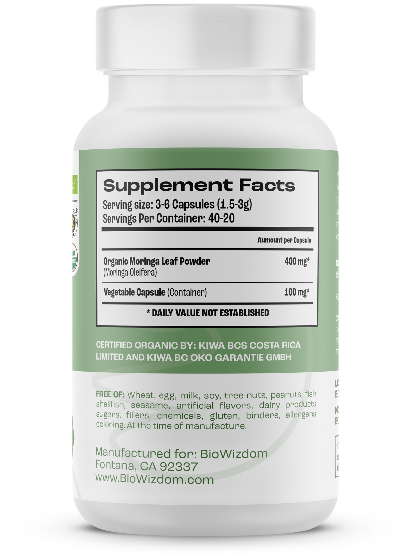 BioWizdom Organic Moringa Leaf (120 caps)